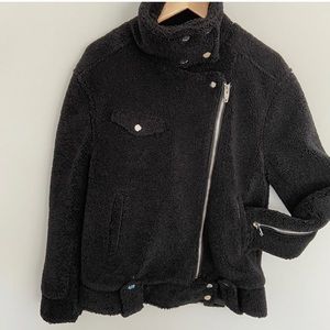 Blank NYC Medium Teddy Sherpa Faux Leather Jacket  Black Moto Motorcycle Vegan